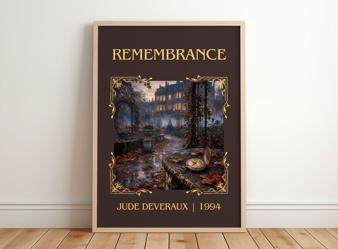 Remembrance Classic Book Art Print by Jude Deveraux – framed print leaning on a wooden floor