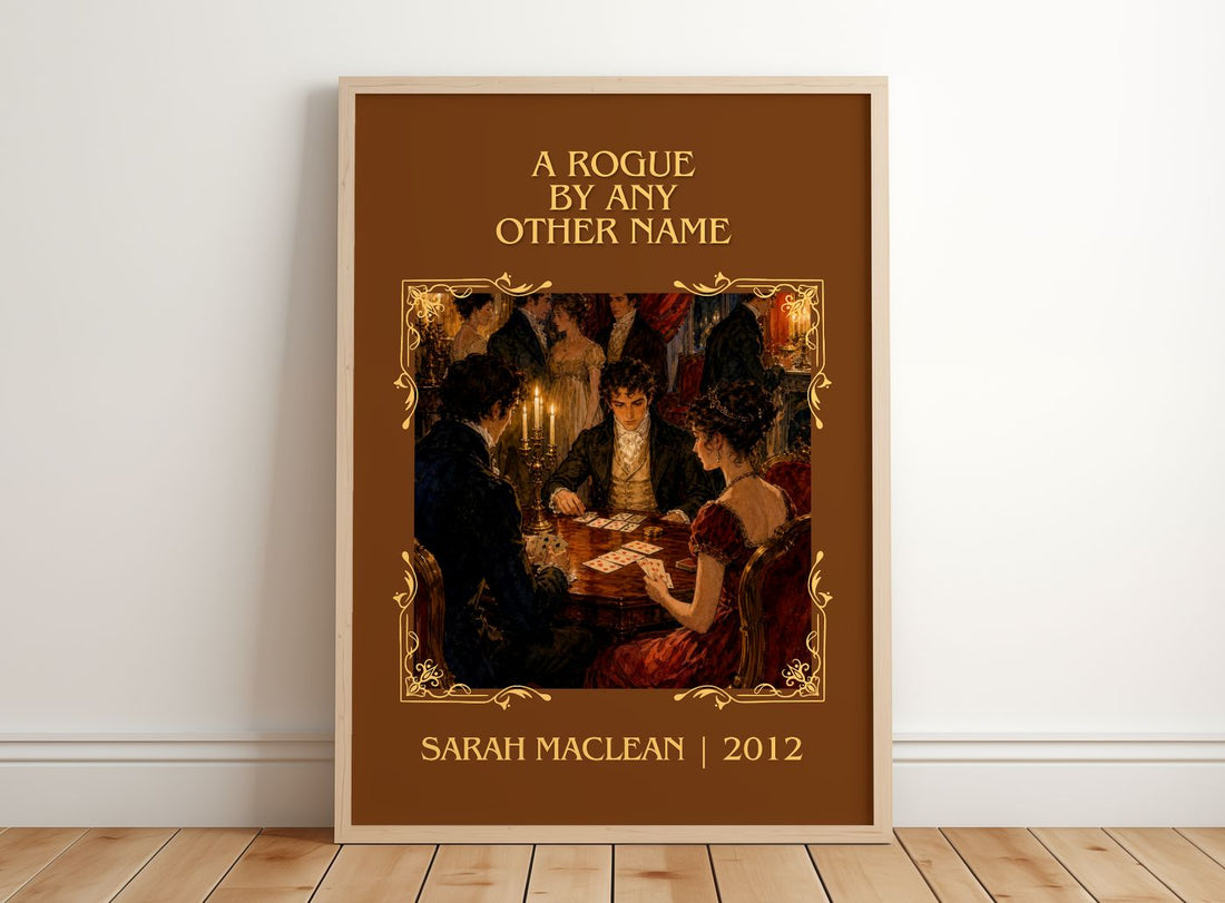 A Rogue by Any Other Name Classic Book Art Print by Sarah MacLean – framed print leaning on a wooden floor