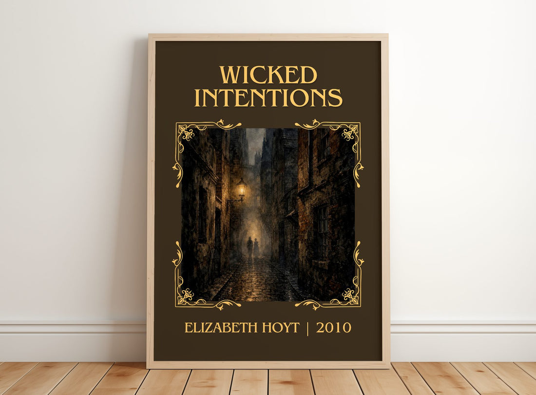 Wicked Intentions Classic Book Art Print by Elizabeth Hoyt – framed print leaning on a wooden floor