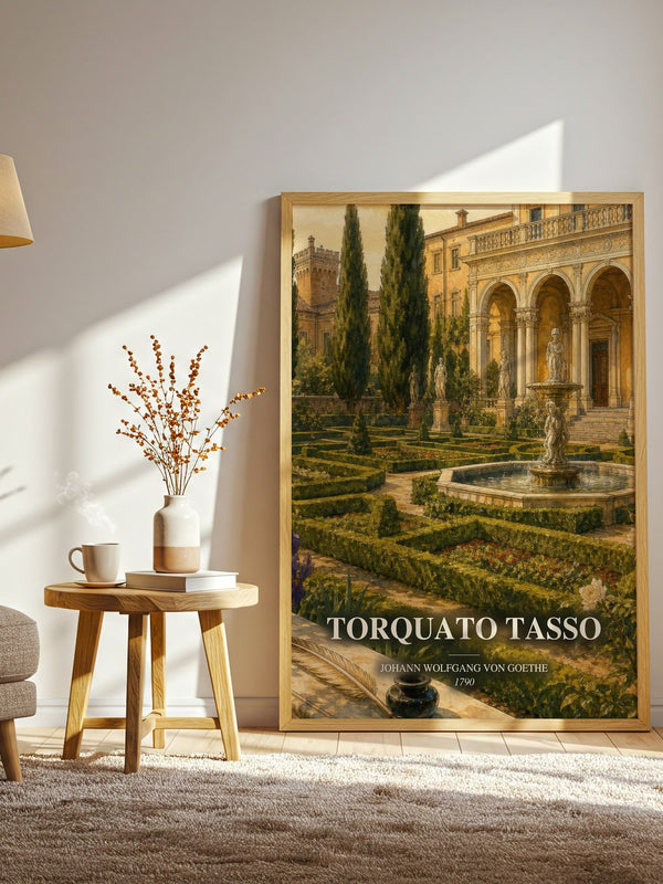 Torquato Tasso watercolour print in frame leaning in hallway – classic literature wall art