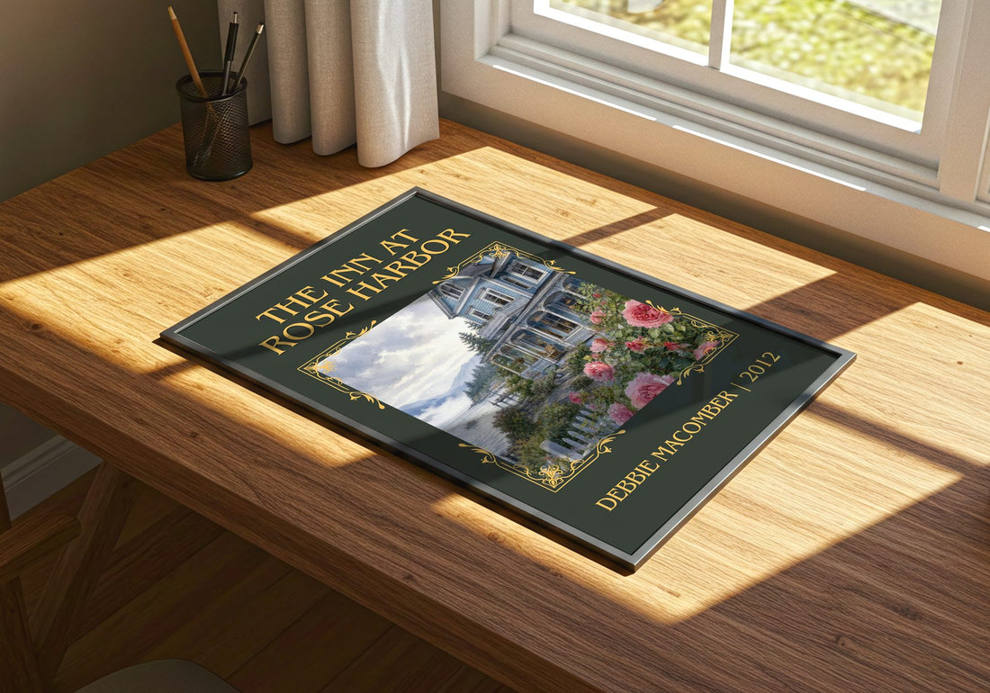 The Inn at Rose Harbor Classic Book Art Print by Debbie Macomber – print on a sunlit desk