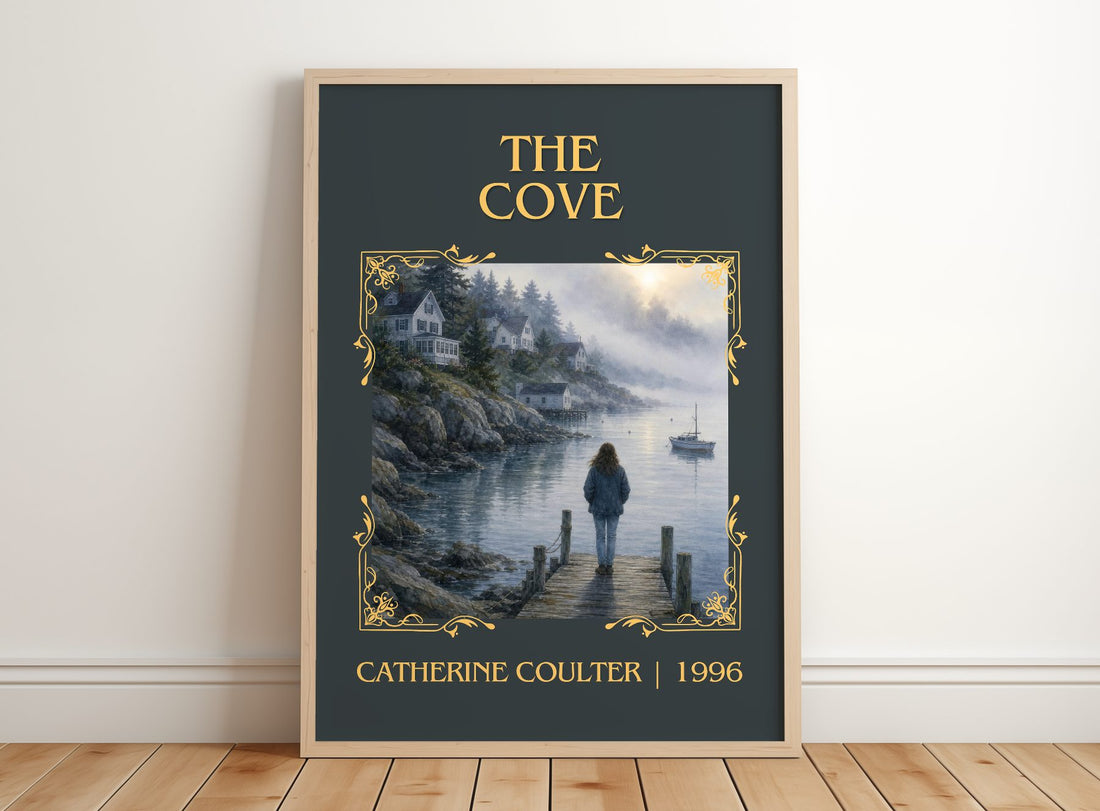 The Cove Classic Book Art Print by Catherine Coulter – framed print leaning on a wooden floor
