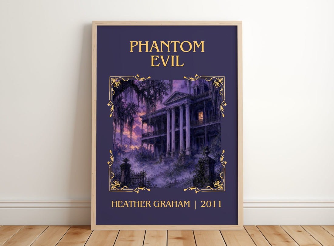 Phantom Evil Classic Book Art Print by Heather Graham – framed print leaning on a wooden floor