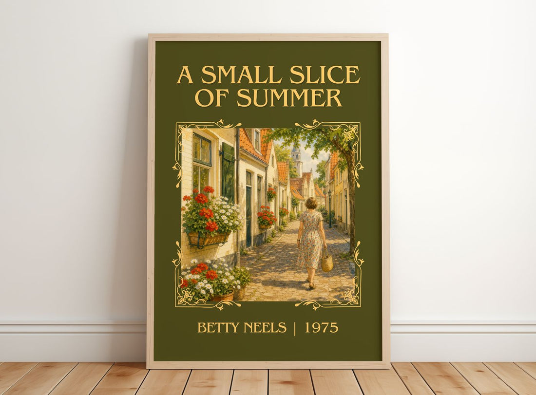 A Small Slice of Summer Classic Book Art Print by Betty Neels – framed print leaning on a wooden floor