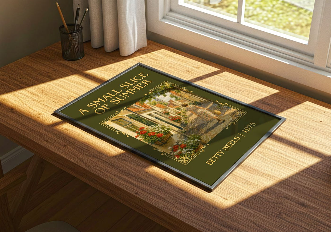 A Small Slice of Summer Classic Book Art Print by Betty Neels – print on a sunlit desk