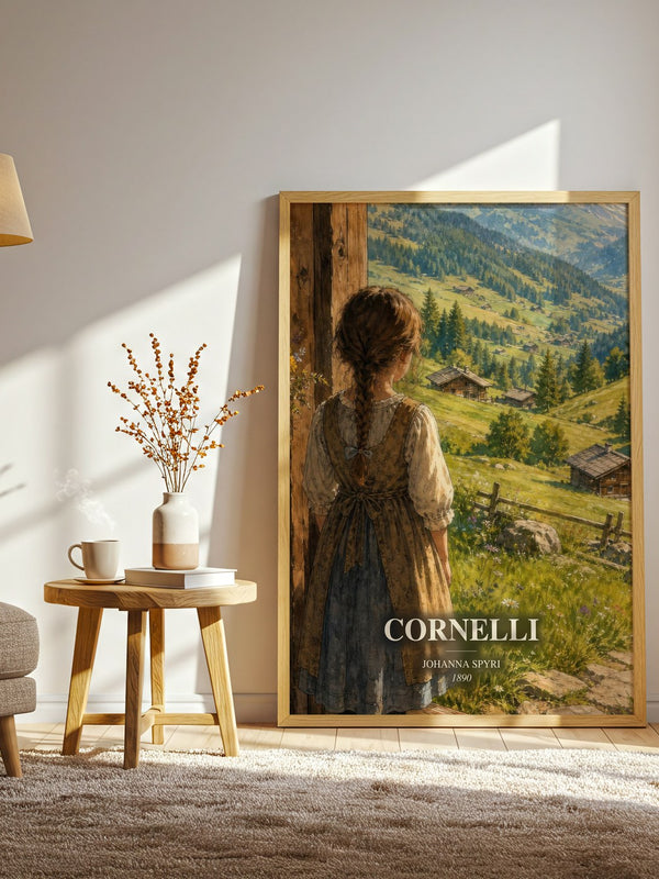Cornelli watercolour print in frame leaning in hallway – childrens wall art