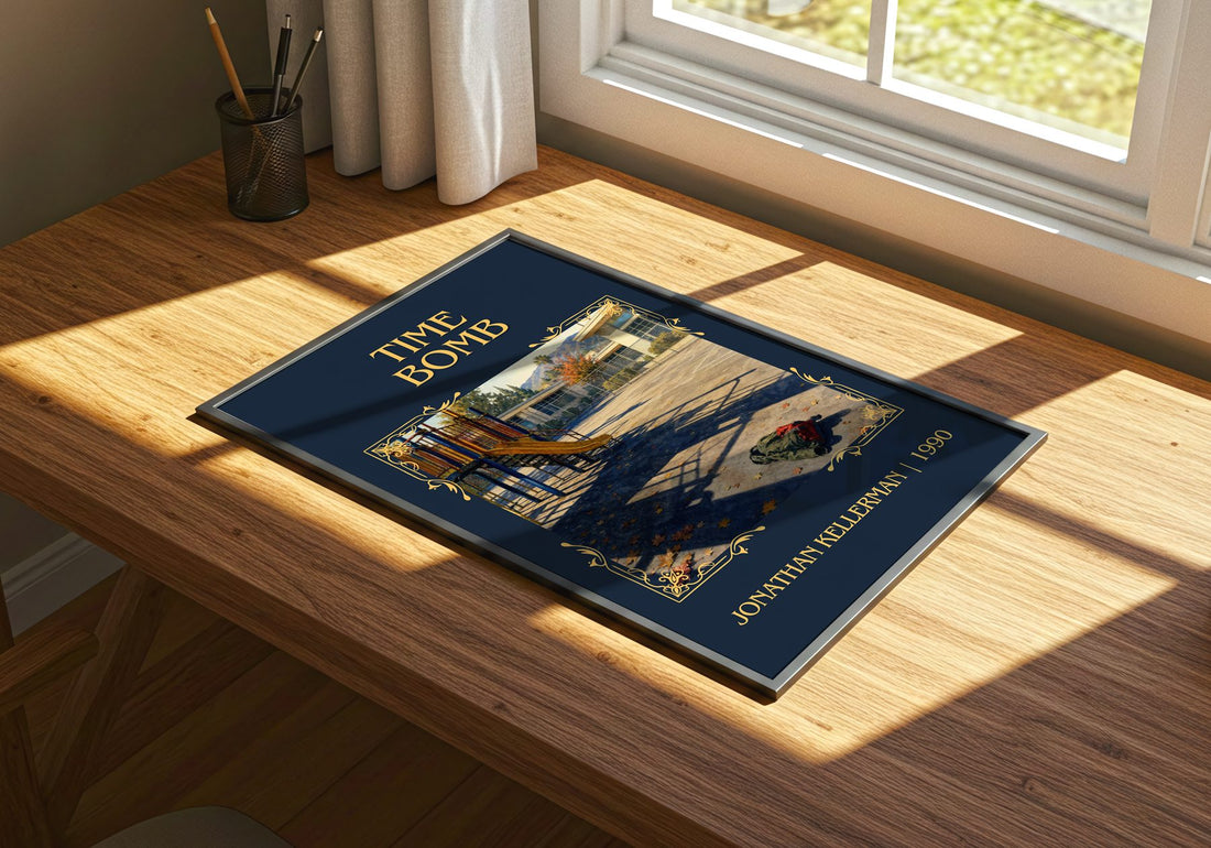 Time Bomb Classic Book Art Print by Jonathan Kellerman – print on a sunlit desk