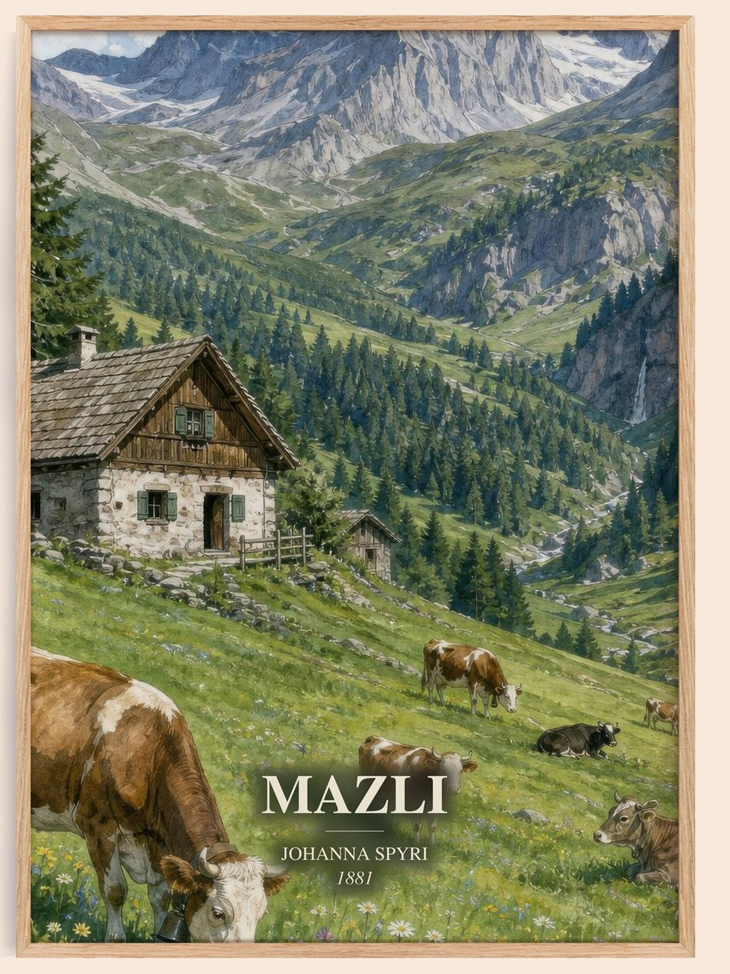 Mazli watercolour book poster by Johanna Spyri – framed literary art print