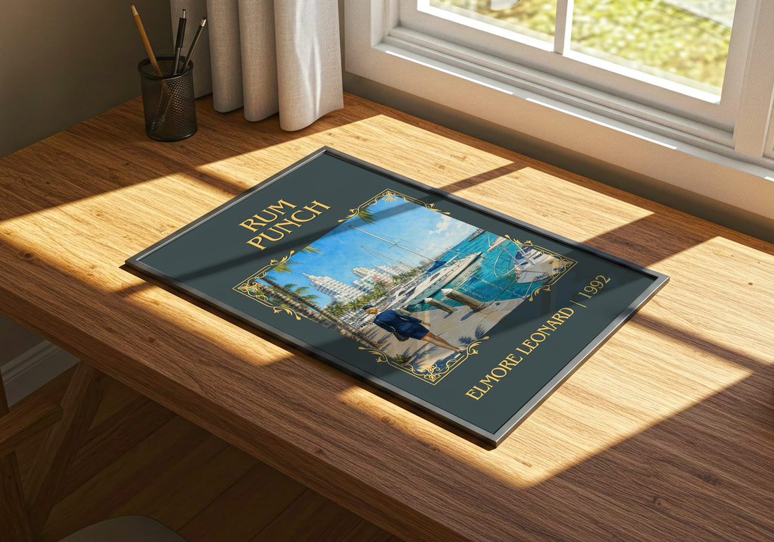 Rum Punch Classic Book Art Print by Elmore Leonard – print on a sunlit desk
