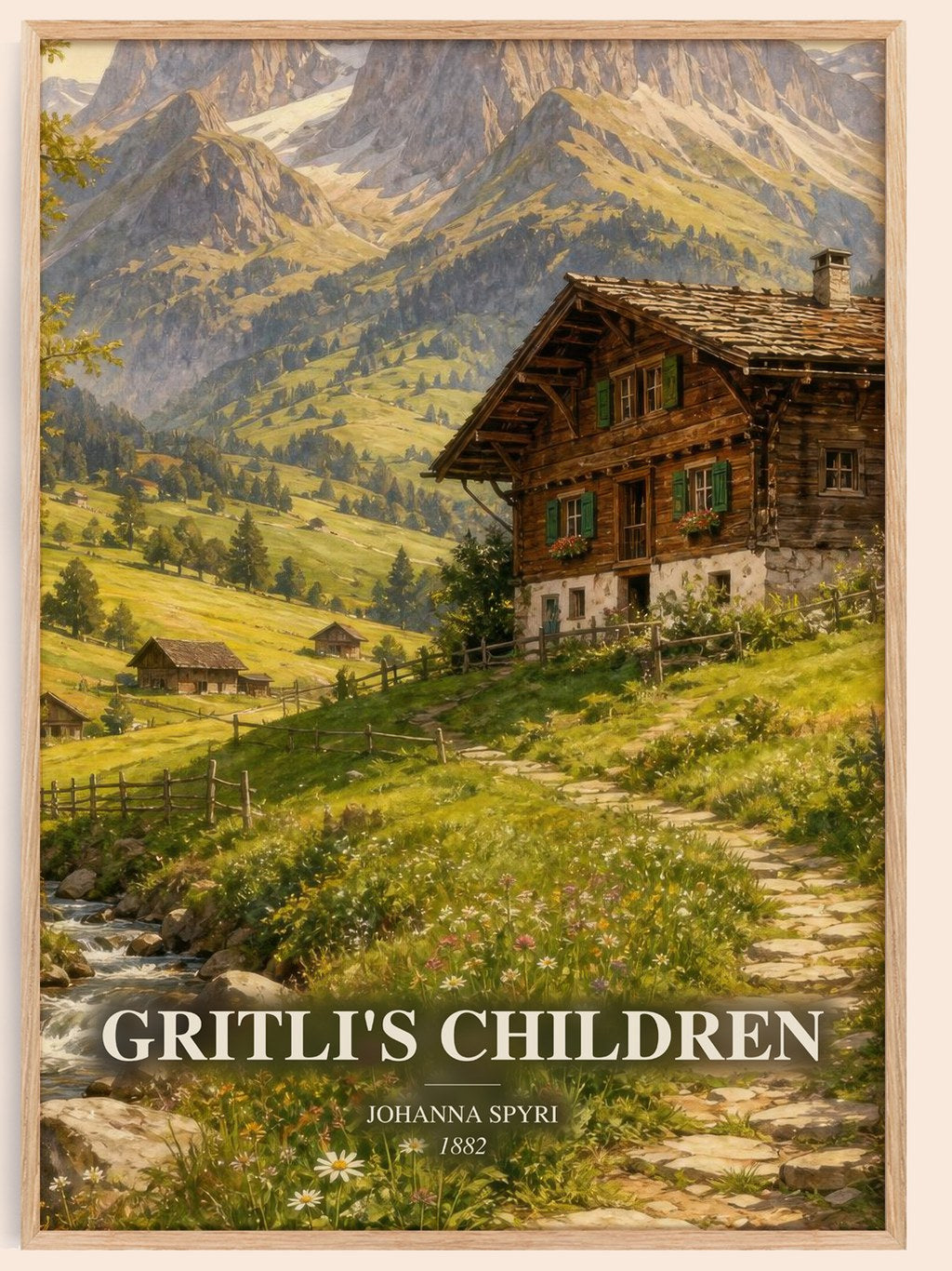Gritli'S Children watercolour book poster by Johanna Spyri – framed literary art print