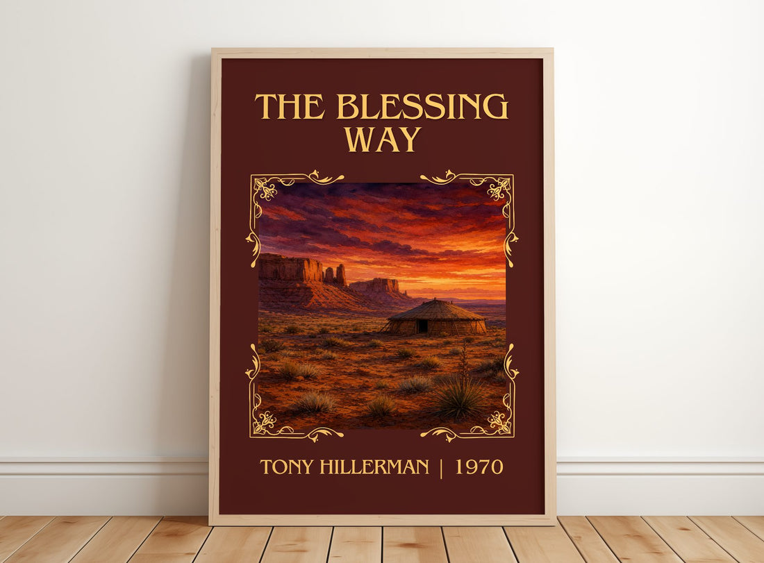 The Blessing Way Classic Book Art Print by Tony Hillerman – framed print leaning on a wooden floor