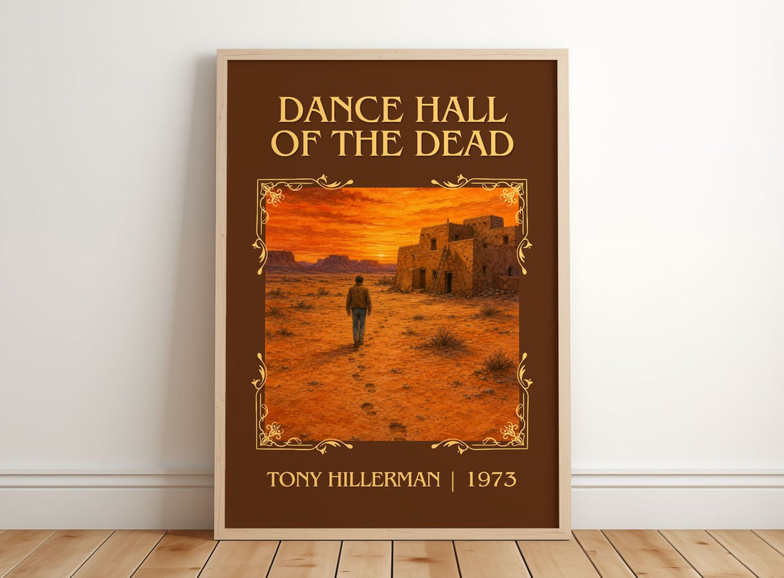 Dance Hall of the Dead Classic Book Art Print by Tony Hillerman – framed print leaning on a wooden floor
