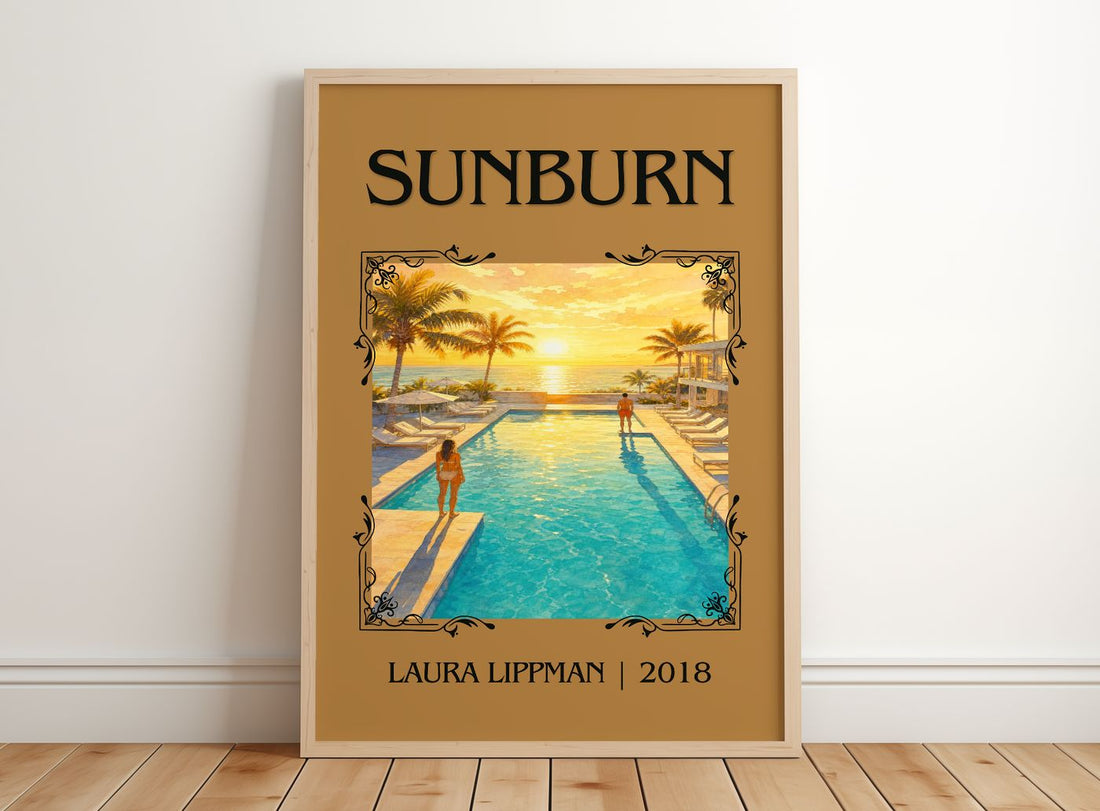 Sunburn Classic Book Art Print by Laura Lippman – framed print leaning on a wooden floor