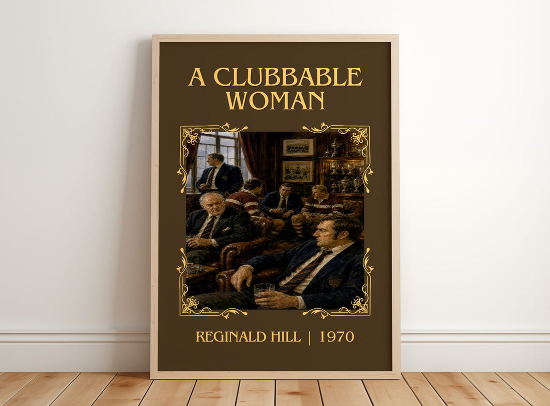 A Clubbable Woman Classic Book Art Print by Reginald Hill – framed print leaning on a wooden floor