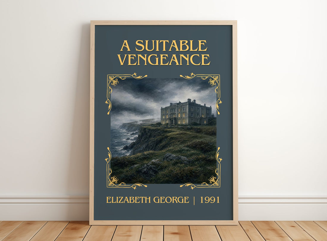 A Suitable Vengeance Classic Book Art Print by Elizabeth George – framed print leaning on a wooden floor