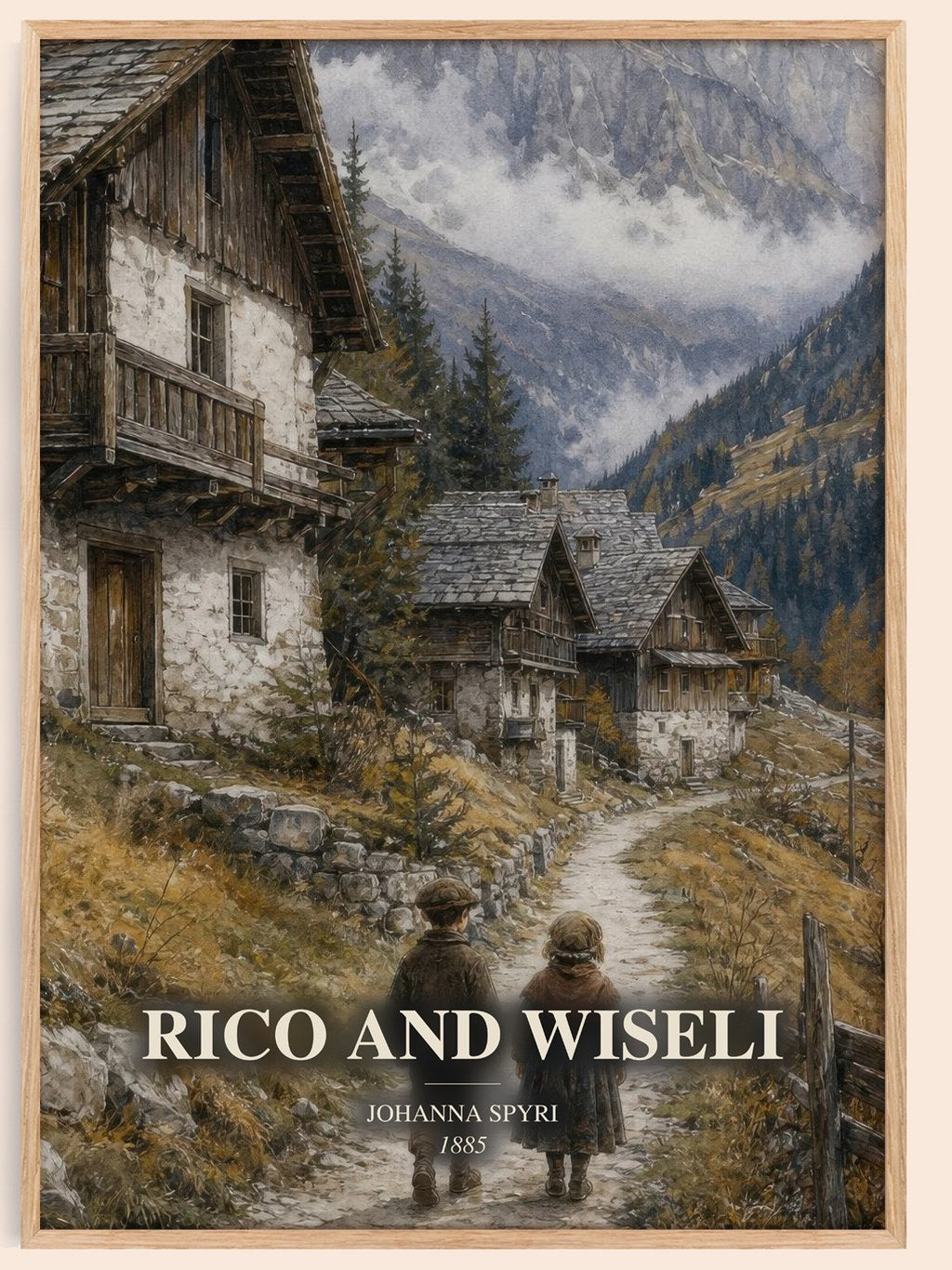 Rico And Wiseli watercolour book poster by Johanna Spyri – framed literary art print