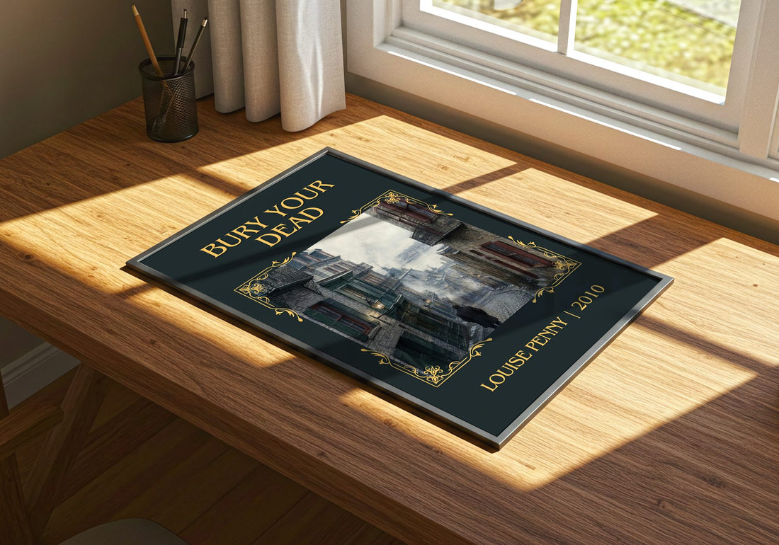 Bury Your Dead Classic Book Art Print by Louise Penny – print on a sunlit desk