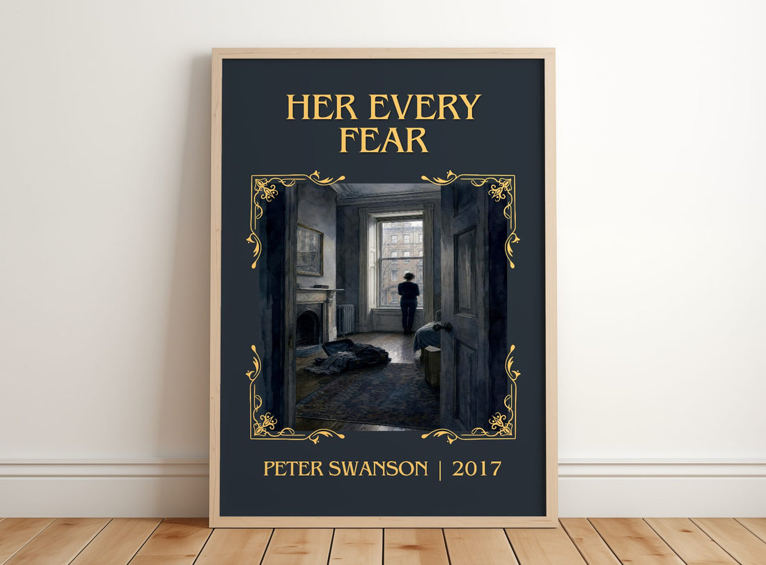 Her Every Fear Classic Book Art Print by Peter Swanson – framed print leaning on a wooden floor