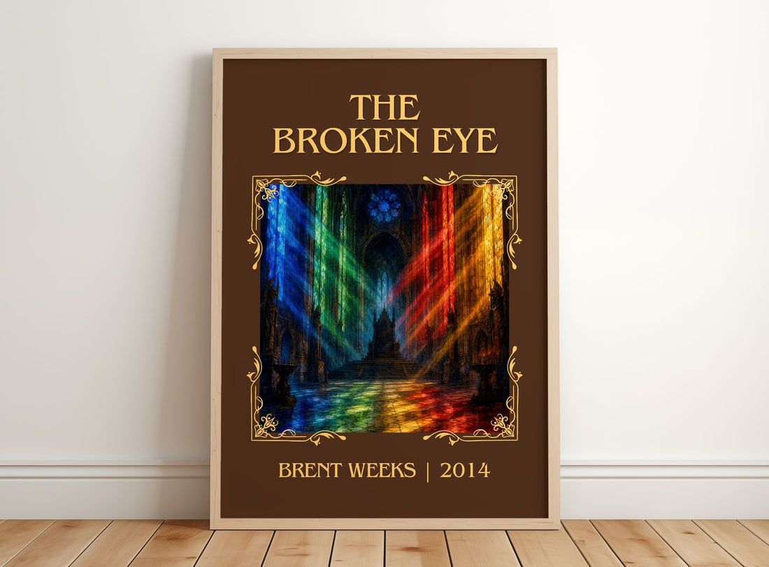 The Broken Eye Classic Book Art Print by Brent Weeks – framed print leaning on a wooden floor