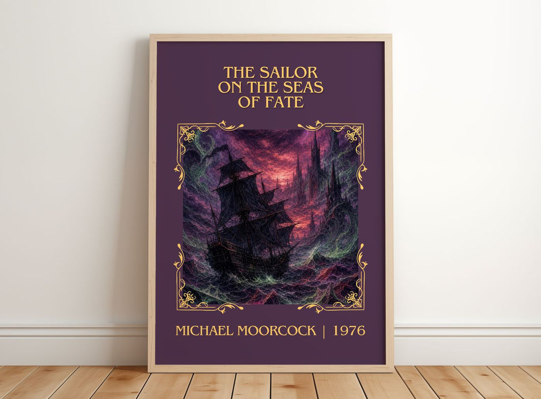Sailor on the Seas of Fate Classic Book Art Print by Michael Moorcock – framed print leaning on a wooden floor