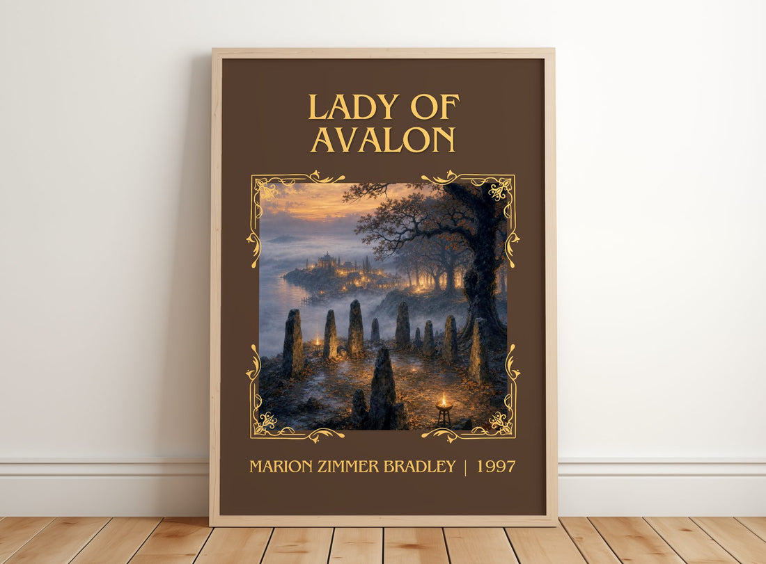 Lady of Avalon Classic Book Art Print by Marion Zimmer Bradley – framed print leaning on a wooden floor