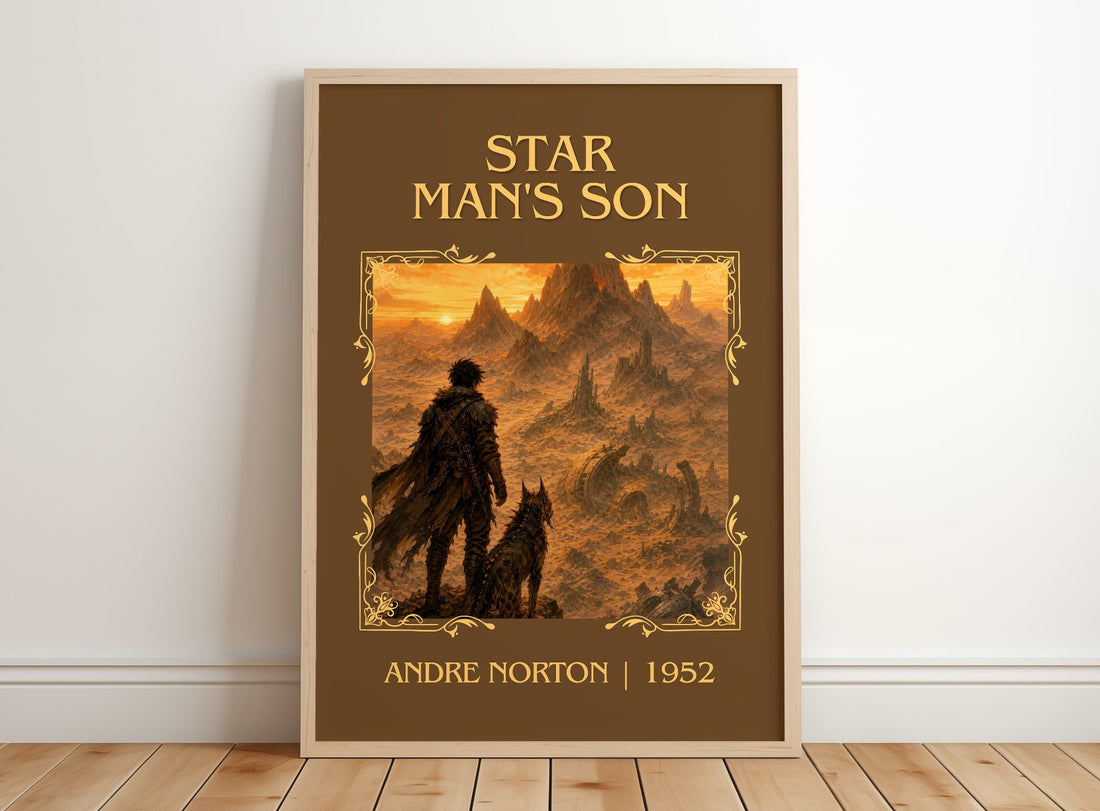 Star Man's Son Classic Book Art Print by Andre Norton – framed print leaning on a wooden floor