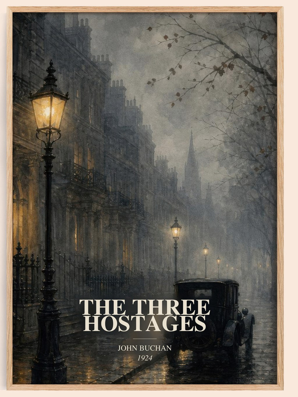 The Three Hostages watercolour book poster by John Buchan – framed literary art print