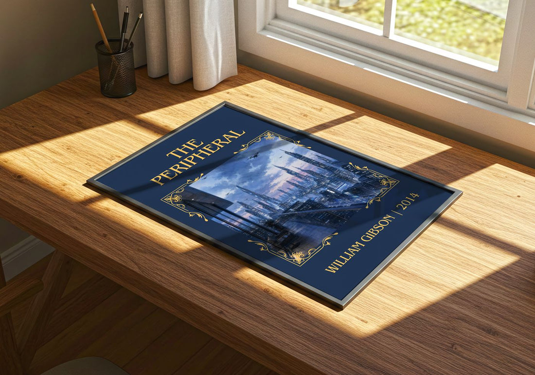 The Peripheral Classic Book Art Print by William Gibson – print on a sunlit desk
