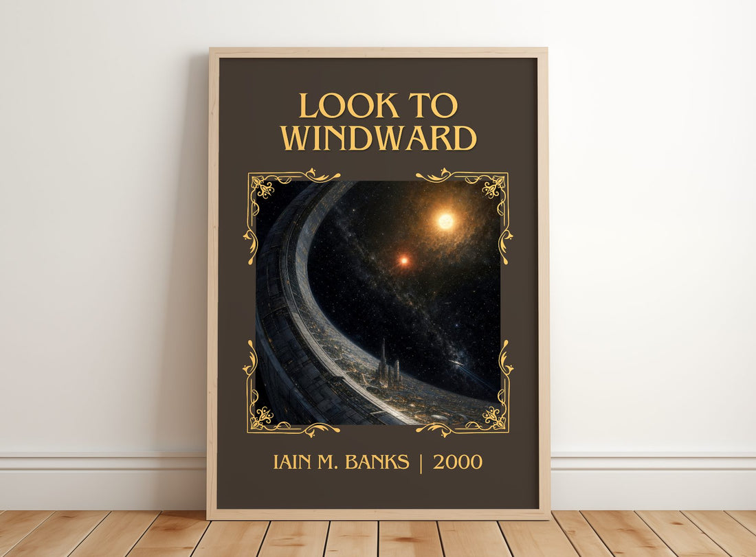 Look to Windward Classic Book Art Print by Iain M. Banks – framed print leaning on a wooden floor