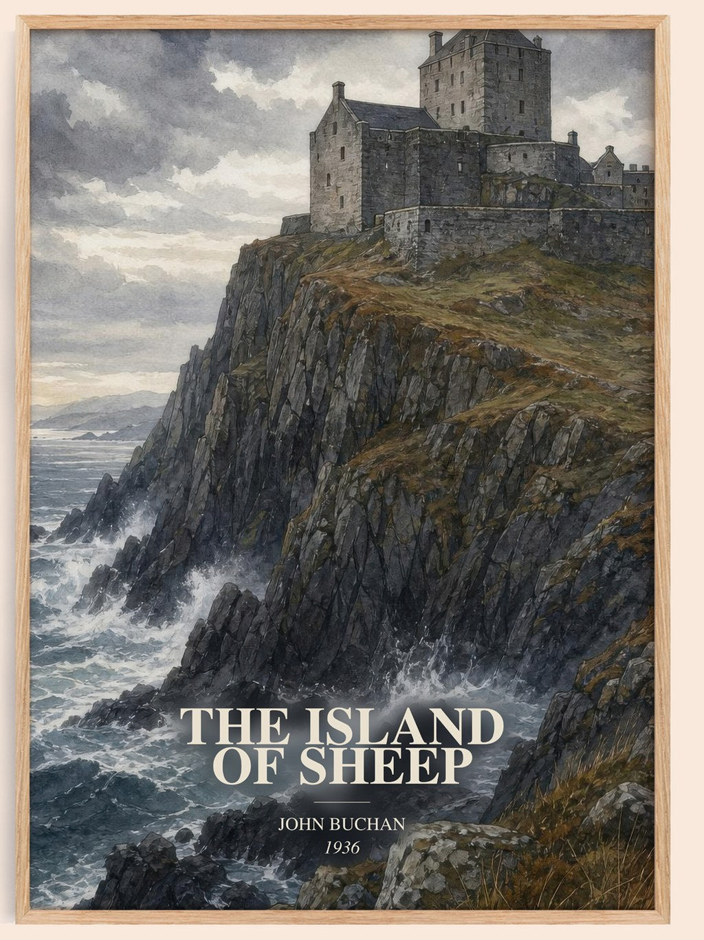 The Island Of Sheep watercolour book poster by John Buchan – framed literary art print