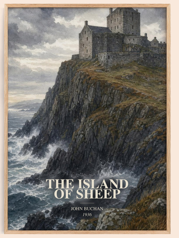 The Island Of Sheep watercolour book poster by John Buchan – framed literary art print