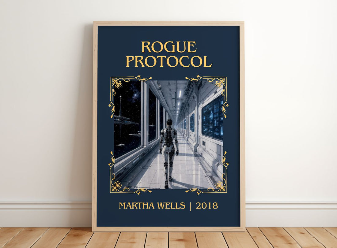 Rogue Protocol Classic Book Art Print by Martha Wells – framed print leaning on a wooden floor