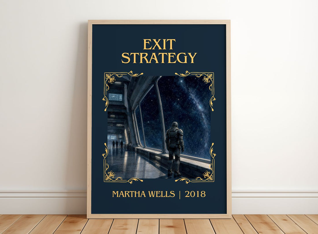 Exit Strategy Classic Book Art Print by Martha Wells – framed print leaning on a wooden floor
