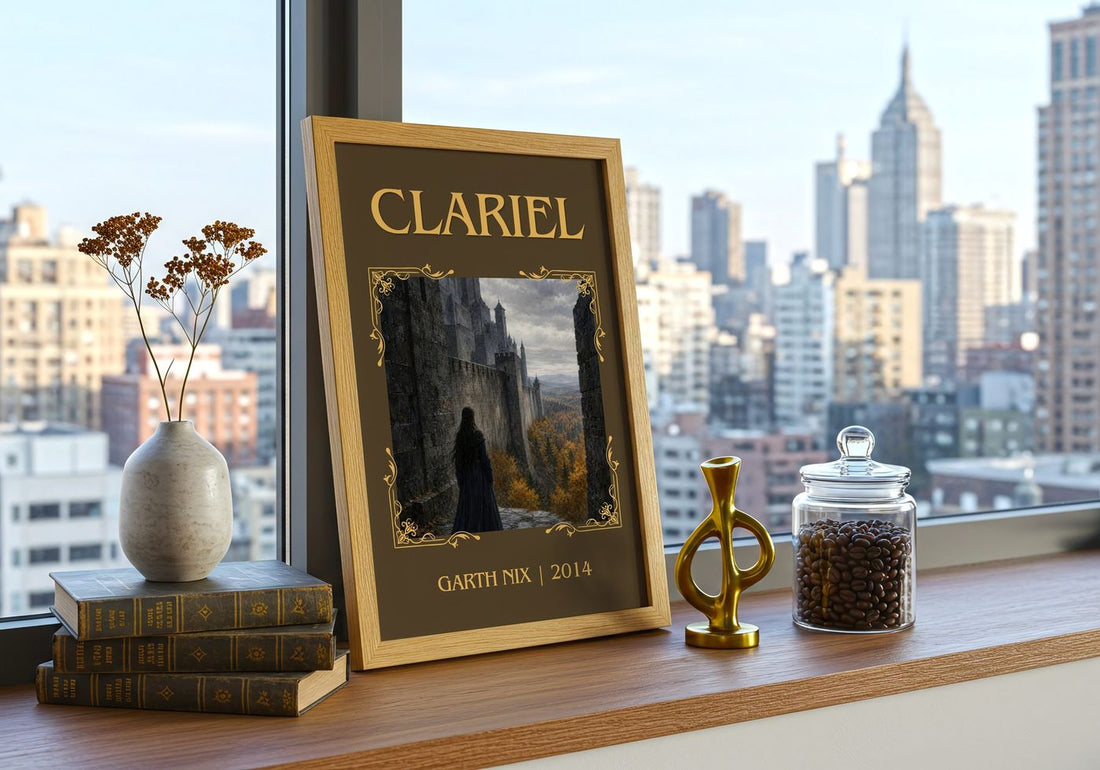 Clariel Classic Book Art Print by Garth Nix – framed print on a city-view windowsill