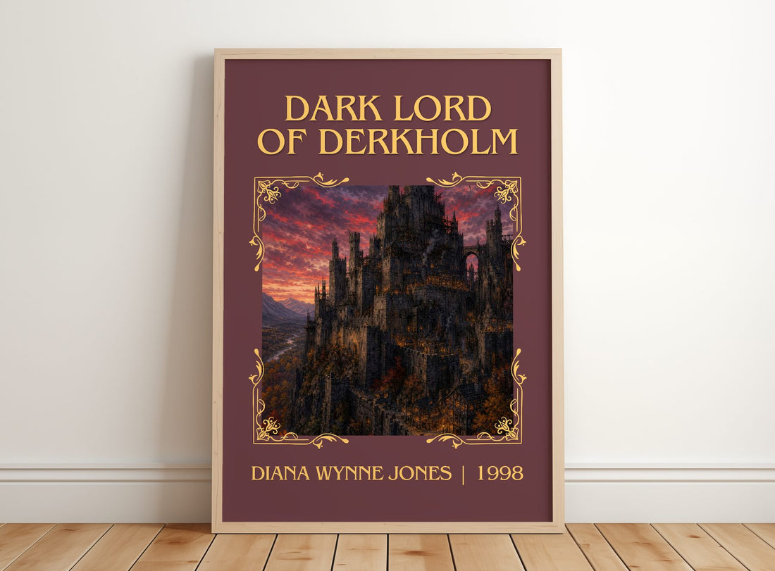 Dark Lord of Derkholm Classic Book Art Print by Diana Wynne Jones – framed print leaning on a wooden floor