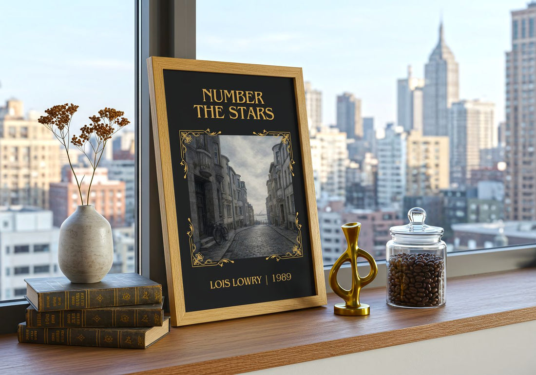 Number the Stars Classic Book Art Print by Lois Lowry – framed print on a city-view windowsill