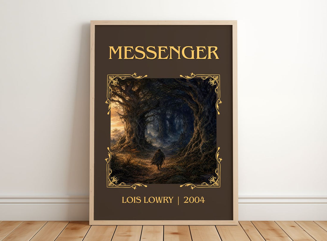 Messenger Classic Book Art Print by Lois Lowry – framed print leaning on a wooden floor