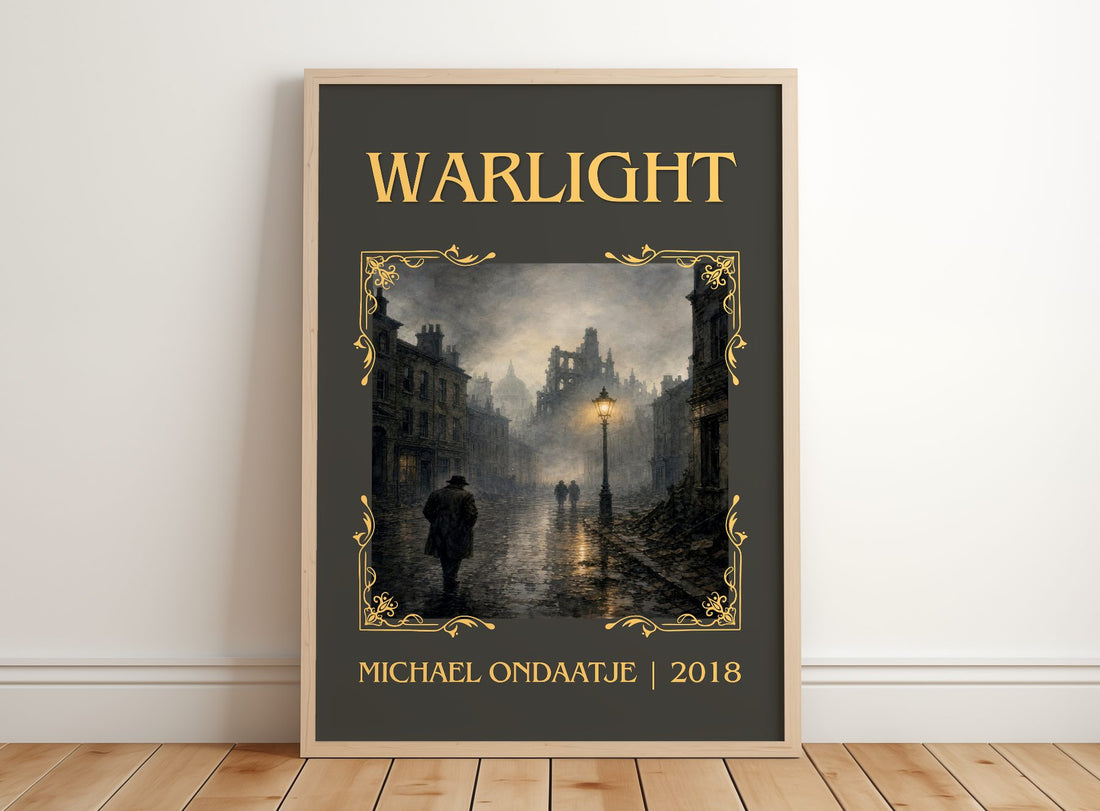 Warlight Classic Book Art Print by Michael Ondaatje – framed print leaning on a wooden floor