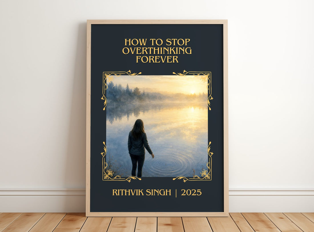 How To Stop Overthinking Forever Classic Book Art Print by R. Singh – framed print leaning on a wooden floor