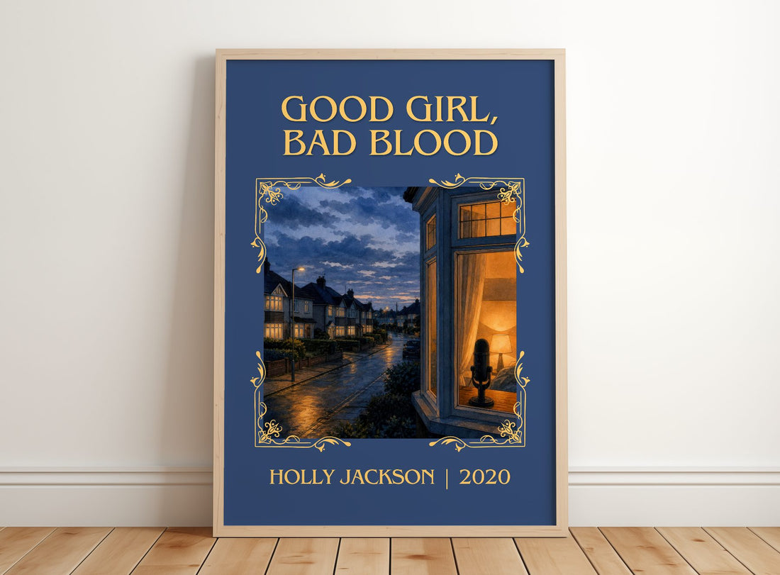 Good Girl, Bad Blood Classic Book Art Print by Holly Jackson – framed print leaning on a wooden floor