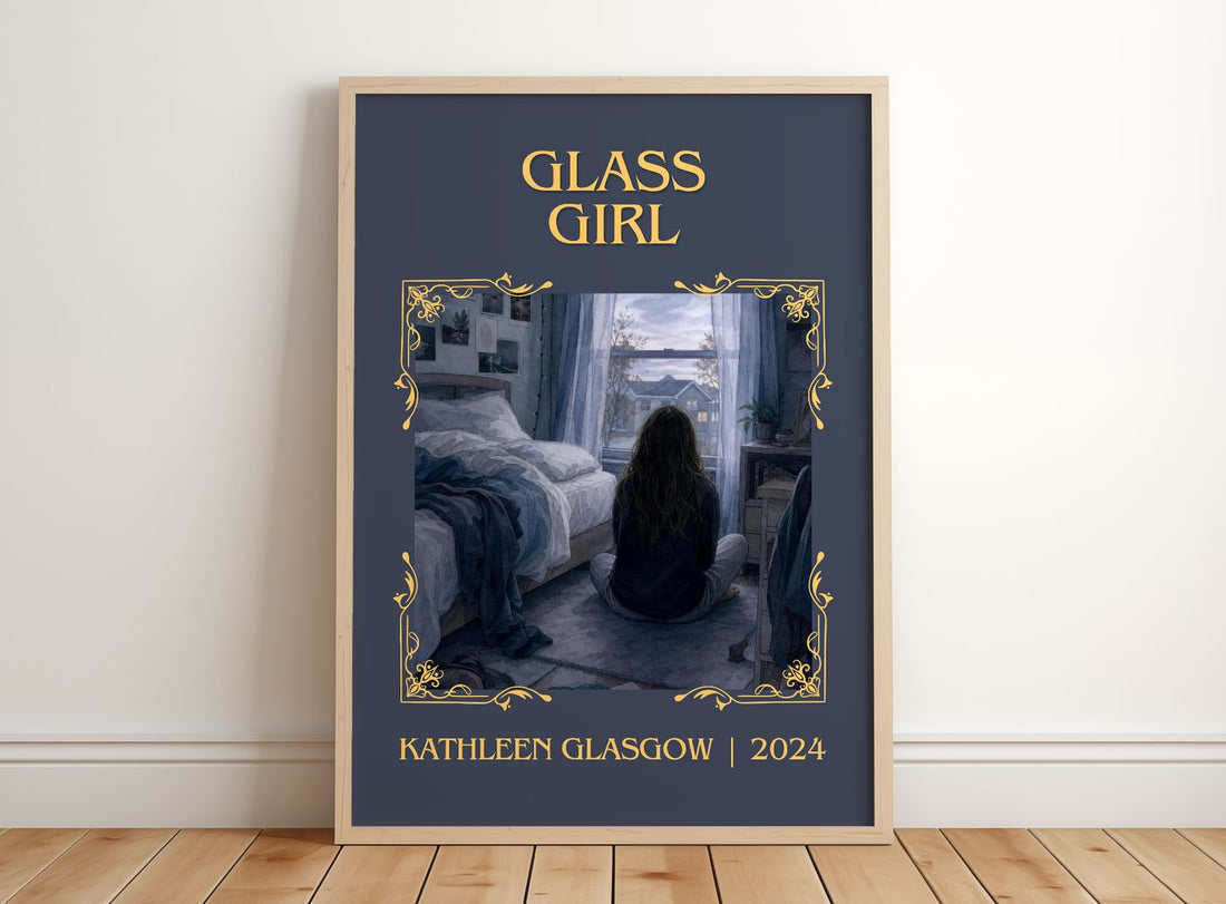 Glass Girl Classic Book Art Print by Kathleen Glasgow – framed print leaning on a wooden floor