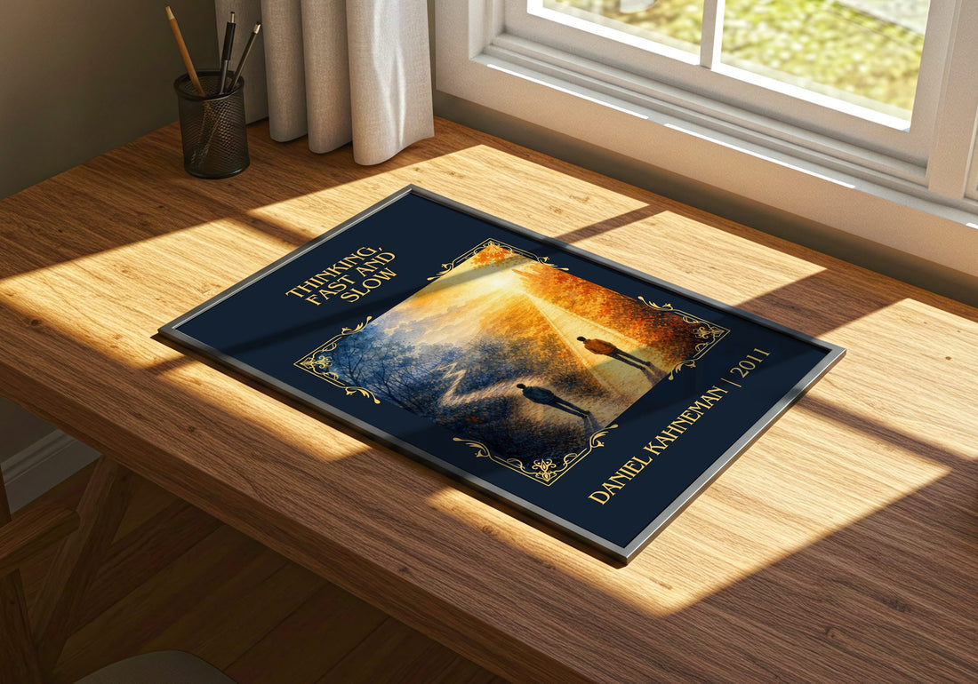 Thinking, fast and slow Classic Book Art Print by Daniel Kahneman – print on a sunlit desk