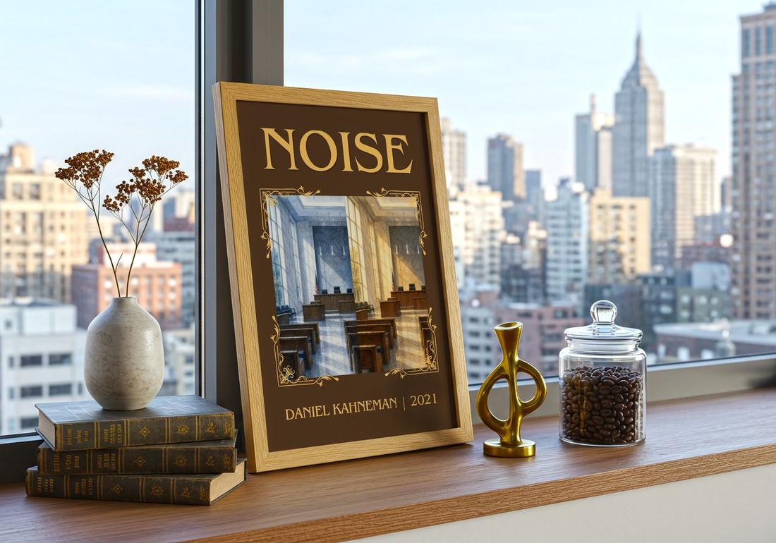 Noise Classic Book Art Print by Daniel Kahneman – framed print on a city-view windowsill