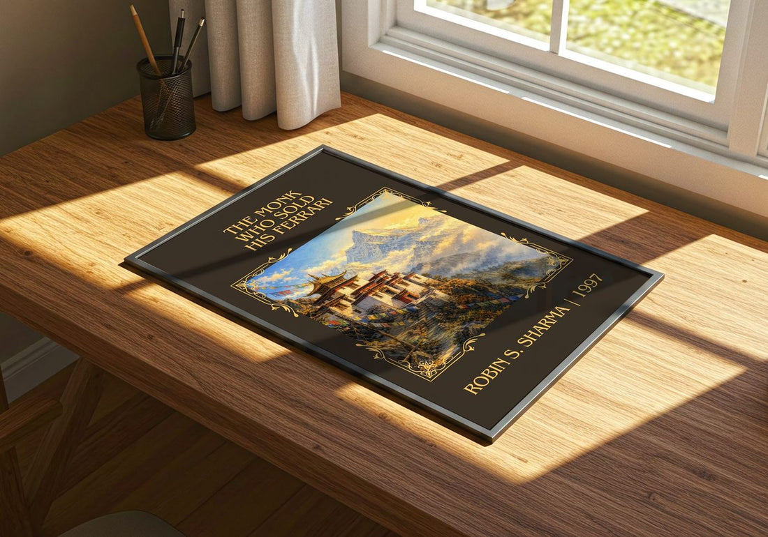 Monk Who Sold His Ferrari Classic Book Art Print by Robin S. Sharma – print on a sunlit desk
