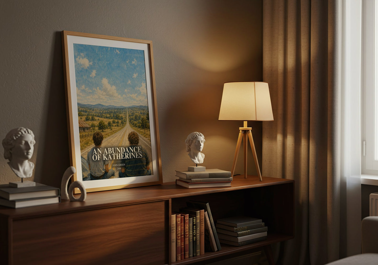 An Abundance Of Katherines watercolour print on bookshelf – John Green fan gift