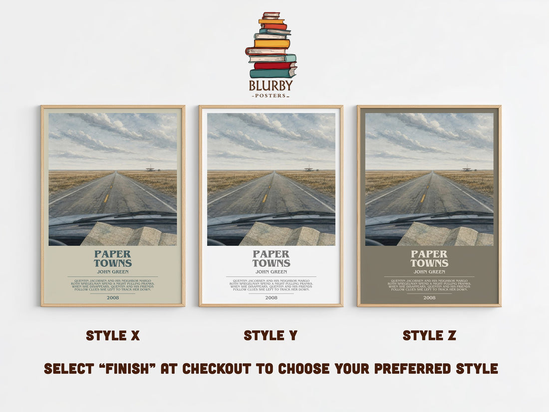 Paper Towns bookish print in frame leaning in hallway – young adult wall art (mockup)