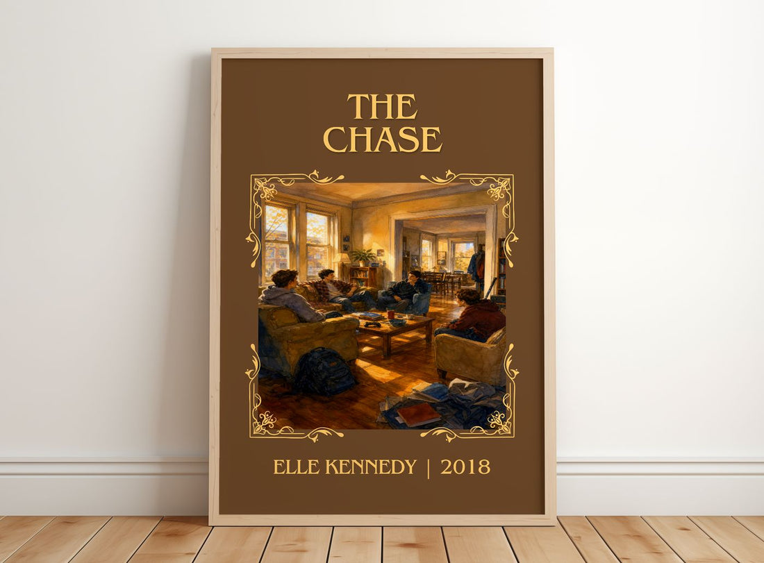 The Chase Classic Book Art Print by Elle Kennedy – framed print leaning on a wooden floor