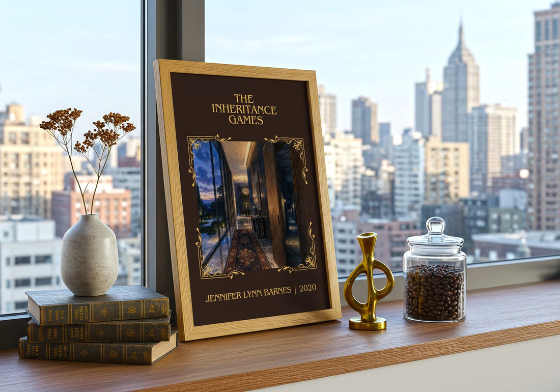 The Inheritance Games Classic Book Art Print by Jennifer Lynn Barnes – framed print on a city-view windowsill