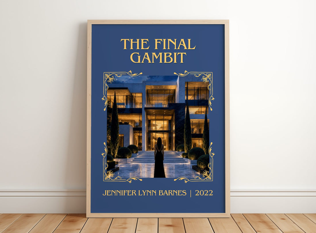 The Final Gambit Classic Book Art Print by Jennifer Lynn Barnes – framed print leaning on a wooden floor