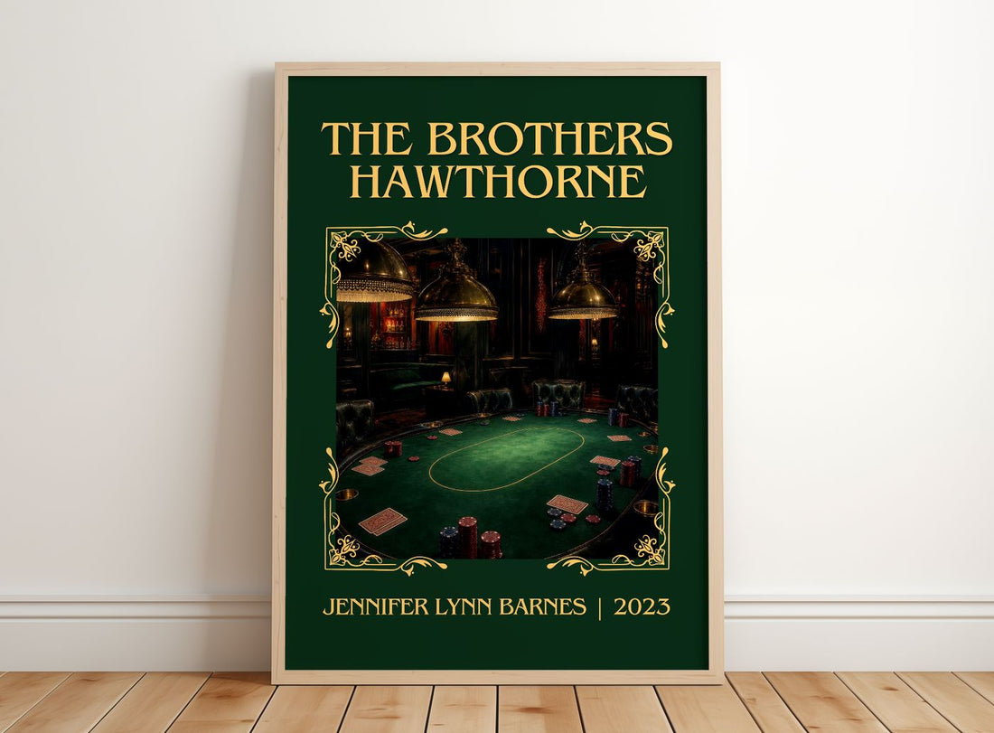 The Brothers Hawthorne Classic Book Art Print by Jennifer Lynn Barnes – framed print leaning on a wooden floor